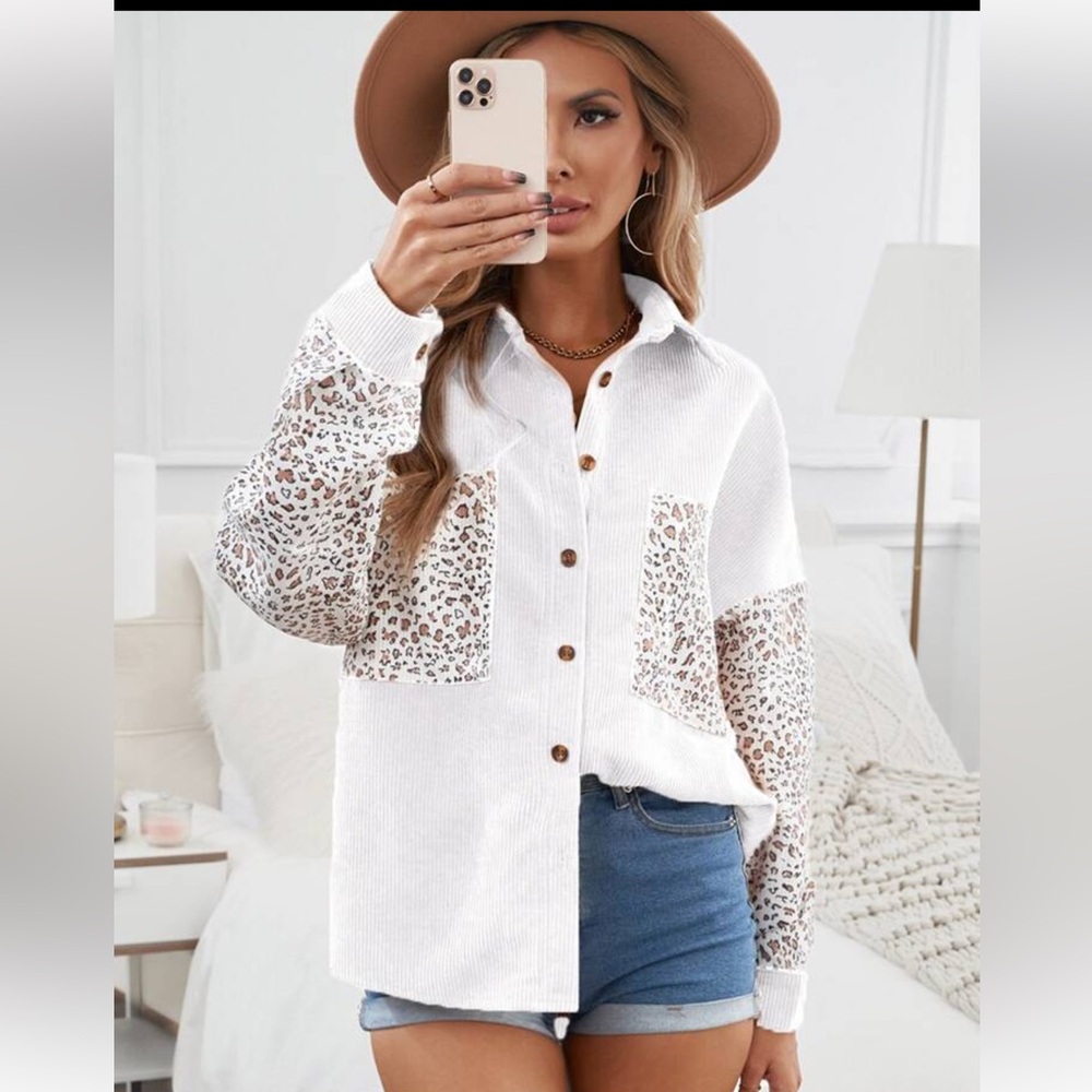 XL shein Leopard Print Button Down Jacket - Picture 2 of 14